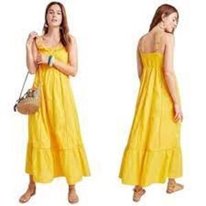 Anthropologie Maeve Arcada Maxi Dress Yellow Summer Ruffle Smocked Women 0